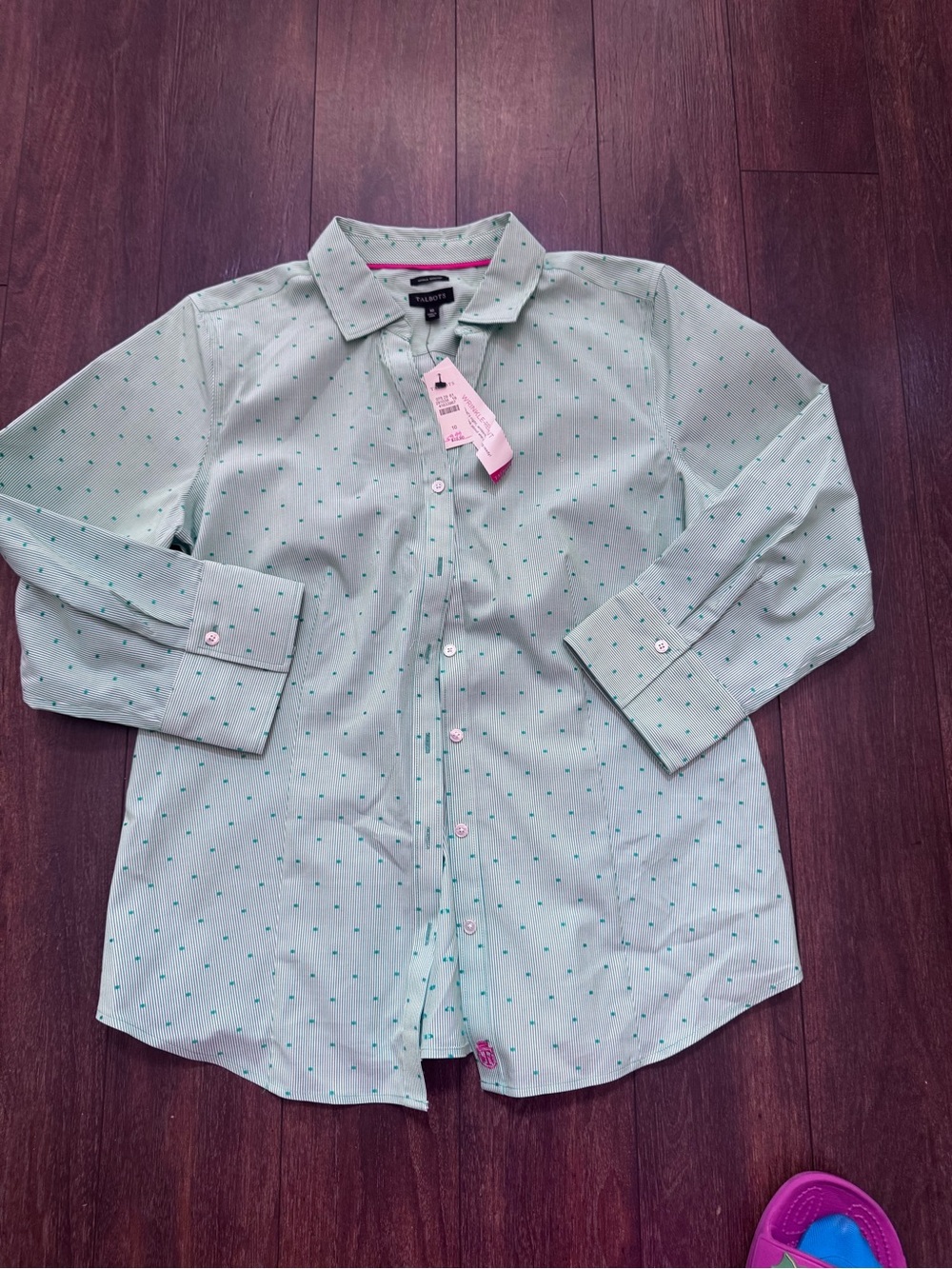Talbots Mint Green Dot/pinstriped' Button-Down Shirt for Women
